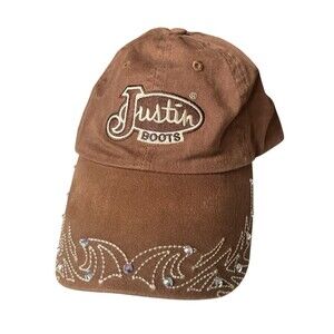 Justin Boots Womens Strapback Hat Cap  Bejeweled Brown Trucker Cowgirl READ